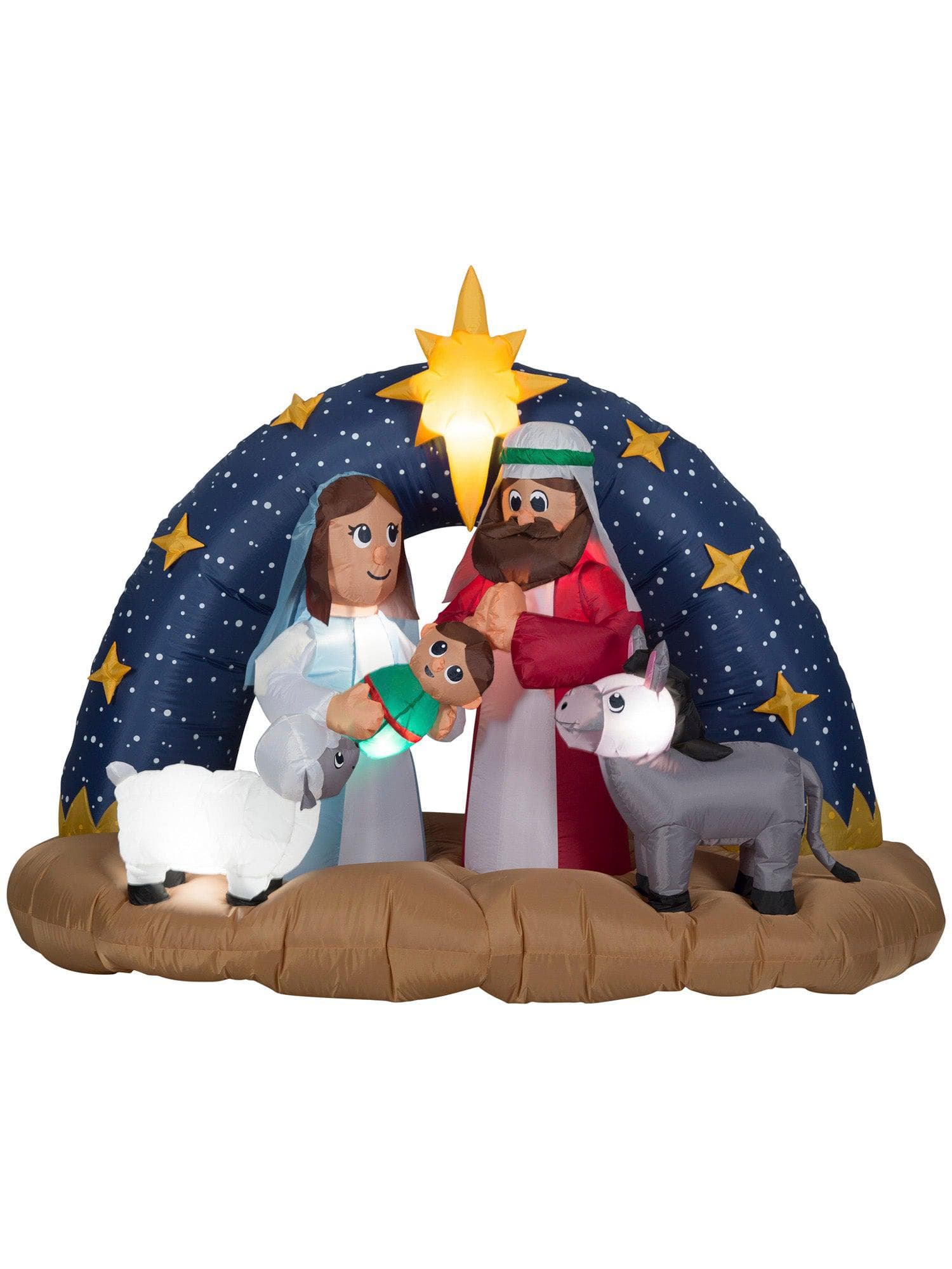 6.5 Foot Snowy Night Nativity Scene Light Up Christmas Inflatable Lawn Decor - costumes.com