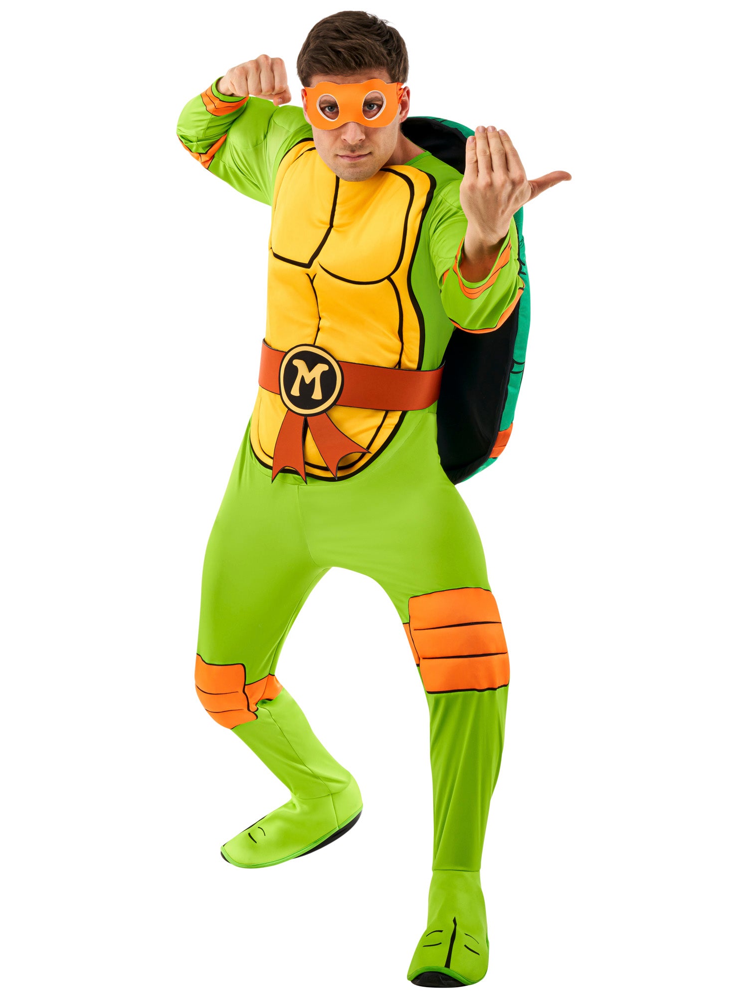 Men's Retro Teenage Mutant Ninja Turtles Michelangelo Padded Jumpsuit Costume - Deluxe - costumes.com