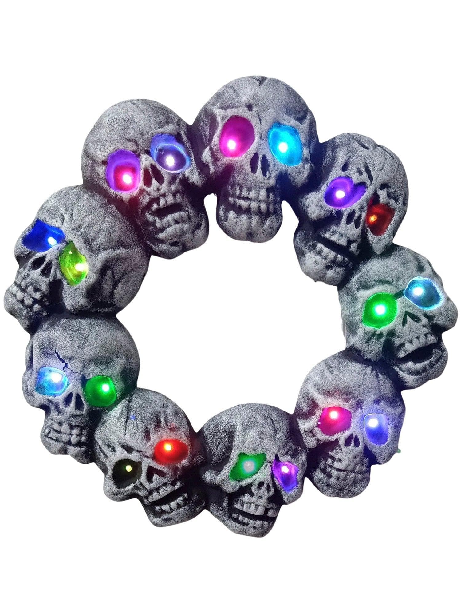 17.5 Inch Light Up Skulls Wreath Window Wall Decor - costumes.com