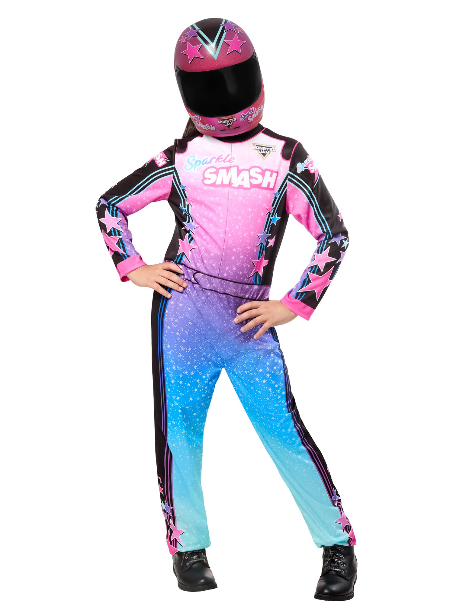 Girls' Monster Jam Sparkle Smash Jumpsuit with Mask - costumes.com