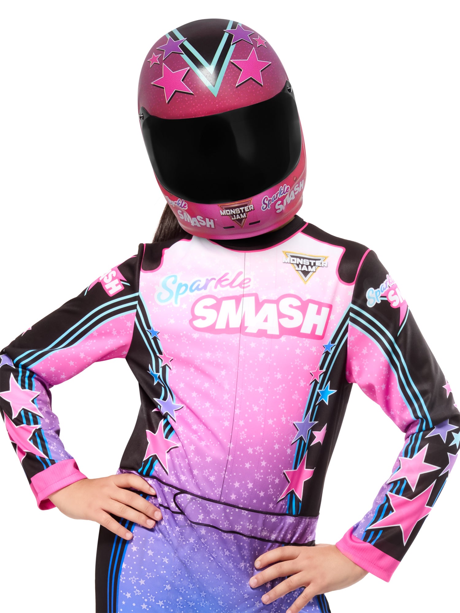 Girls' Monster Jam Sparkle Smash Jumpsuit with Mask - costumes.com
