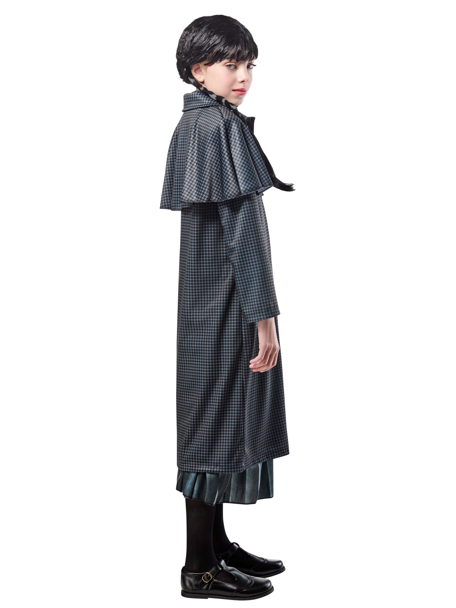 Girls' Wednesday Gray Houndstooth Print Coat - costumes.com