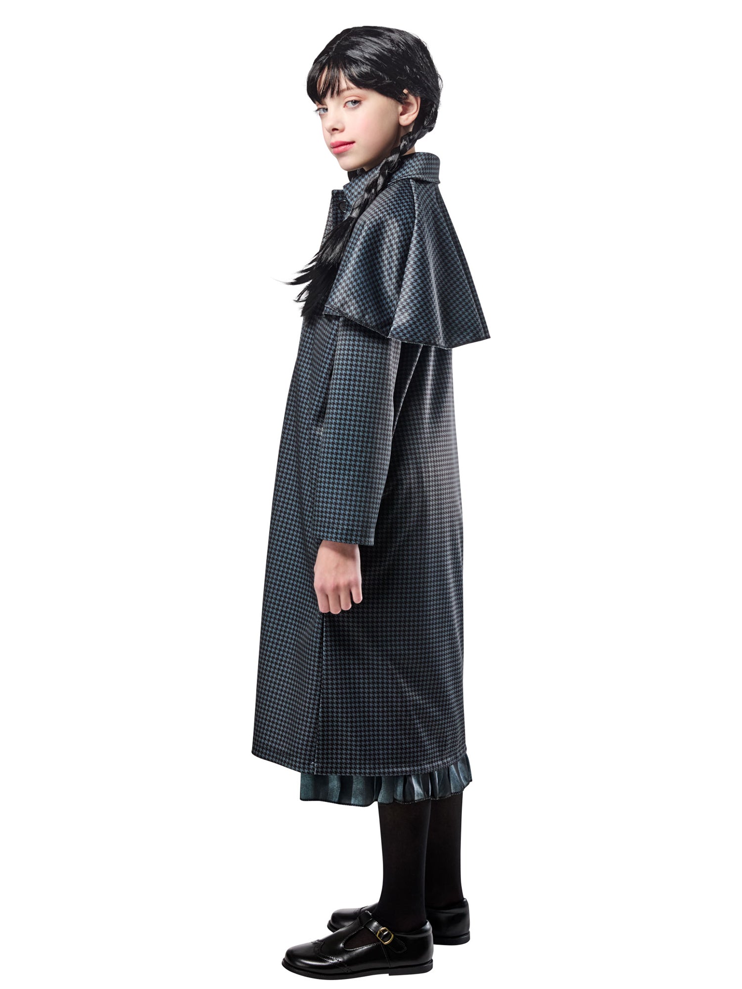 Girls' Wednesday Gray Houndstooth Print Coat - costumes.com
