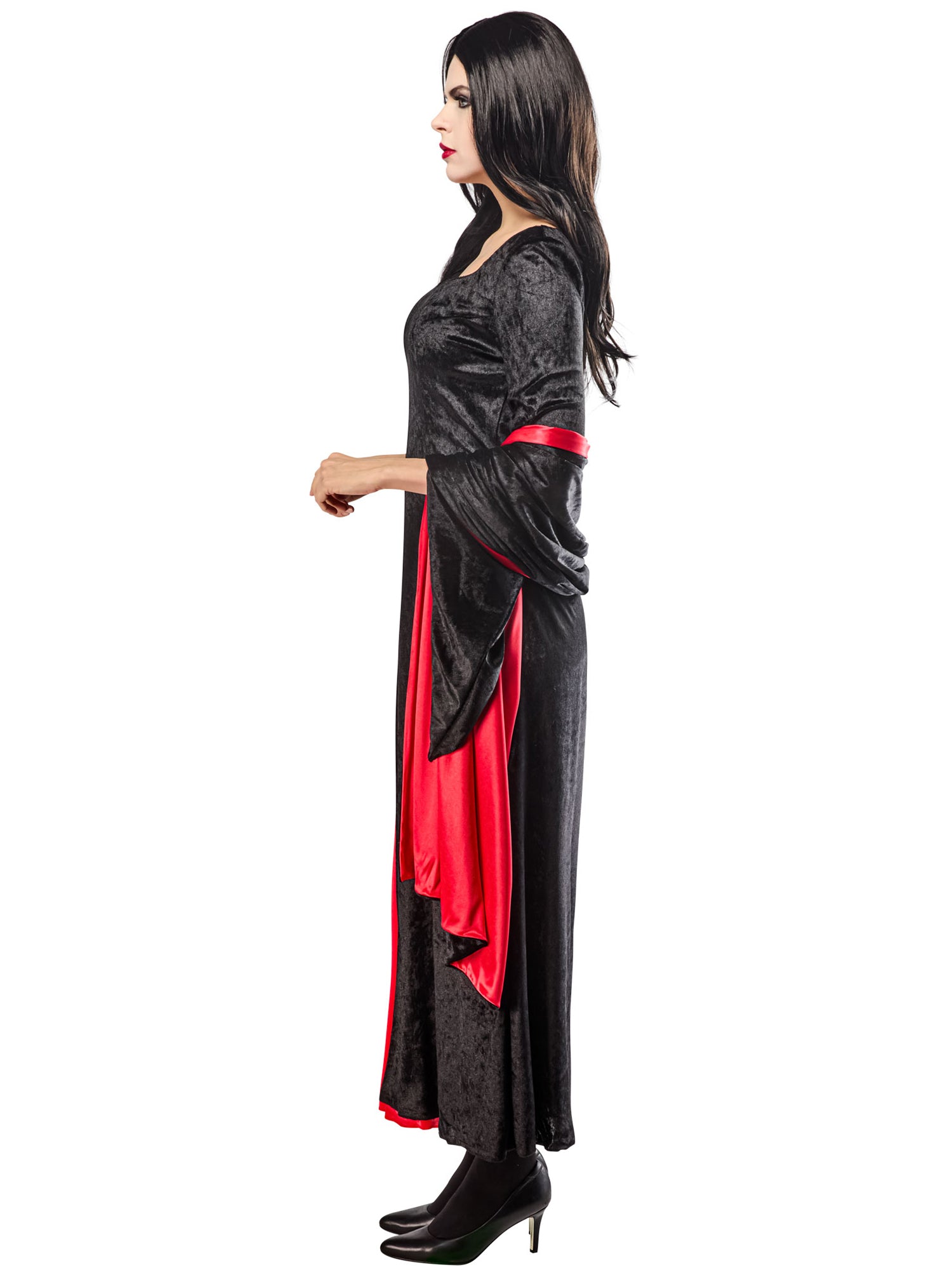 morticia addams dress costume Leather Look With Wizard Sleeves and Scoop Neck, Various Hem and Neck Lines Available Made to Measure Adult Morticia Addams Costume -