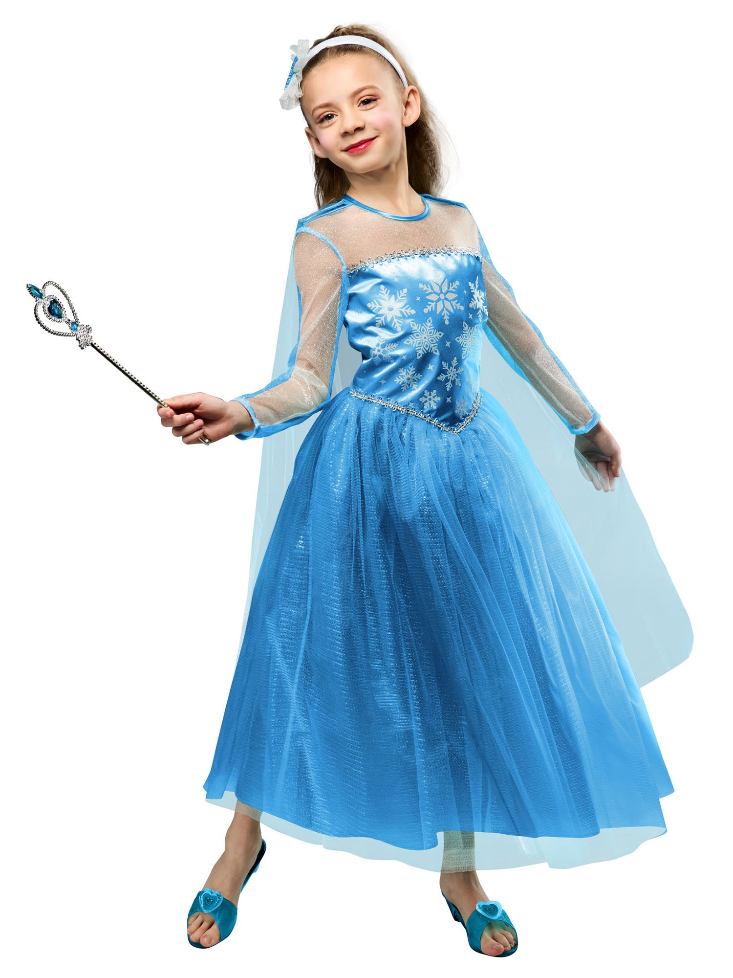 Girls' Blue Snow Princess Dress and Headband - costumes.com