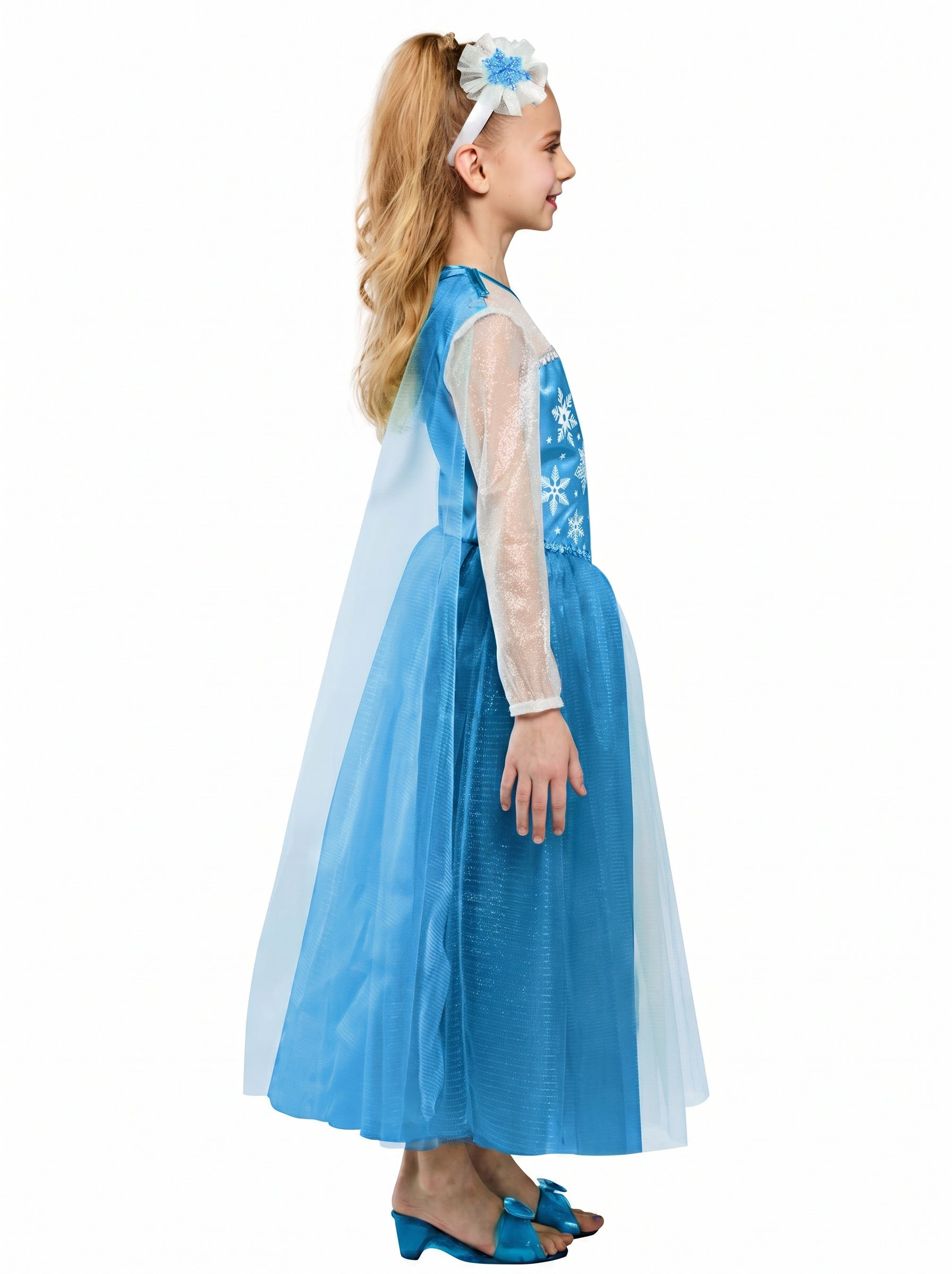 Girls' Blue Snow Princess Dress and Headband - costumes.com