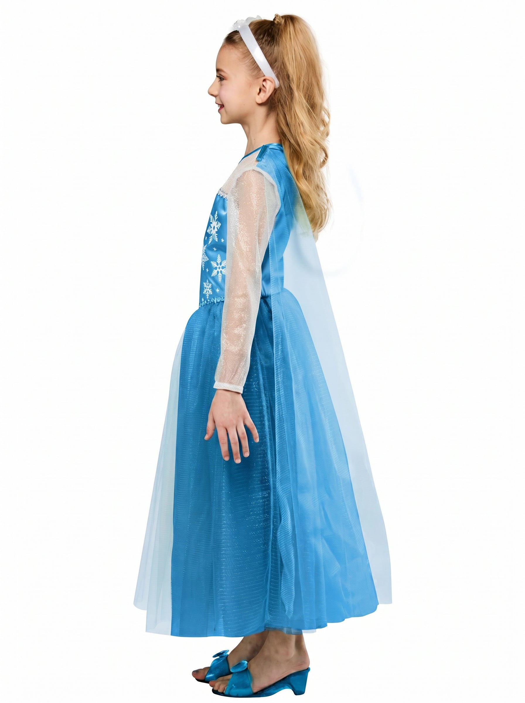 Girls' Blue Snow Princess Dress and Headband - costumes.com