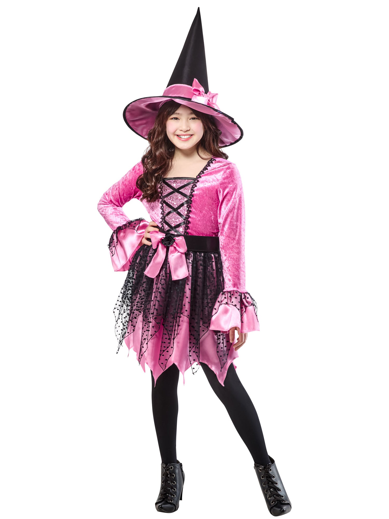 Girls' Pink Witch Costume with Hat - costumes.com