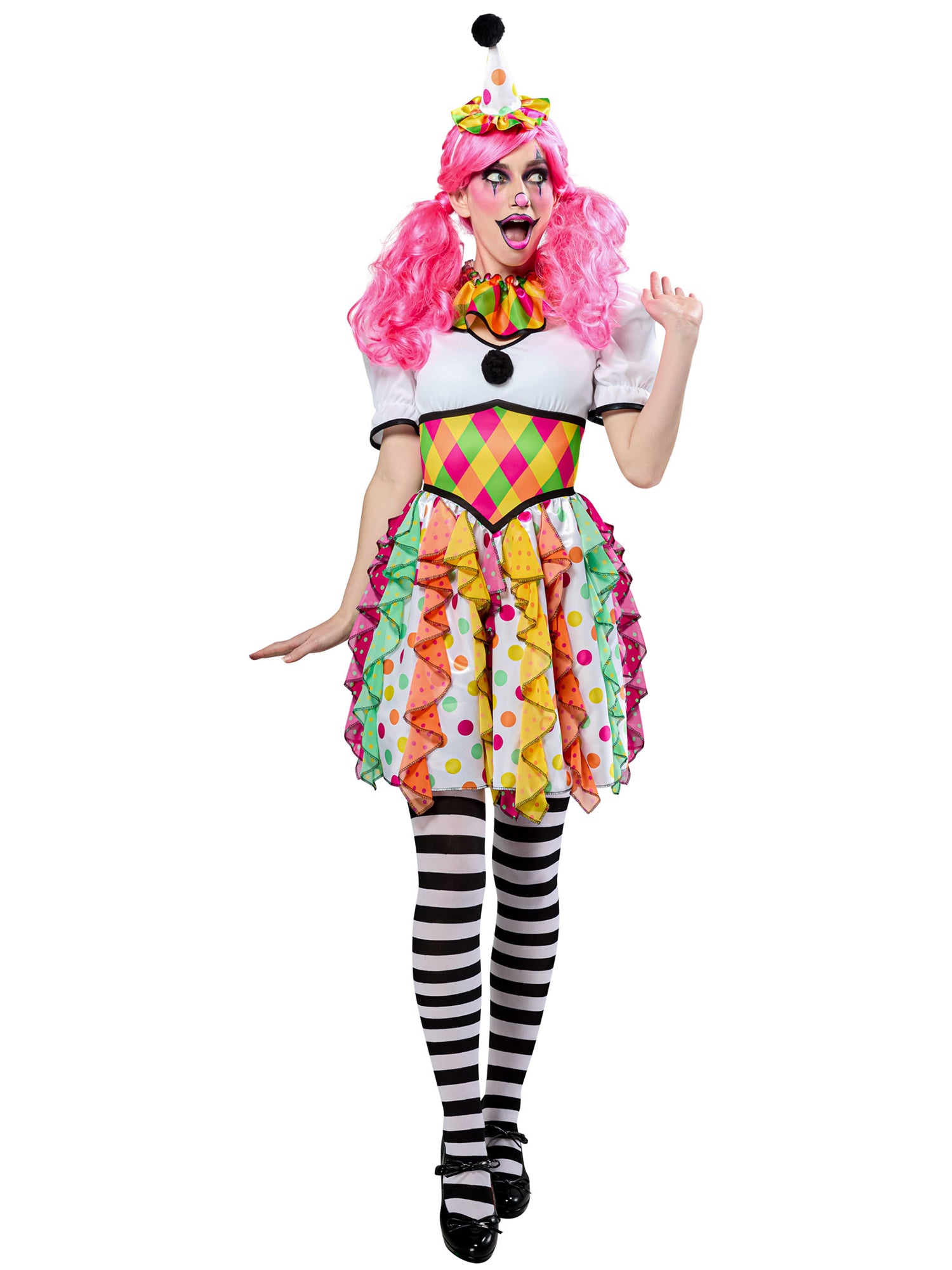 Women's Polka Dot Plaid Clown Costume - costumes.com