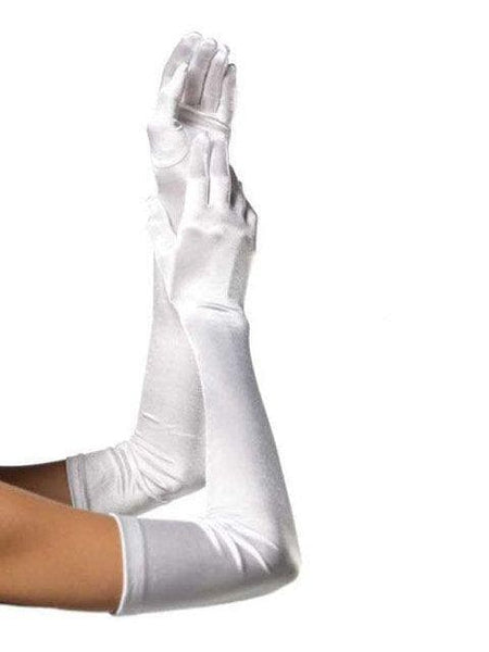 Women's White Old Hollywood Extra Long Satin Gloves