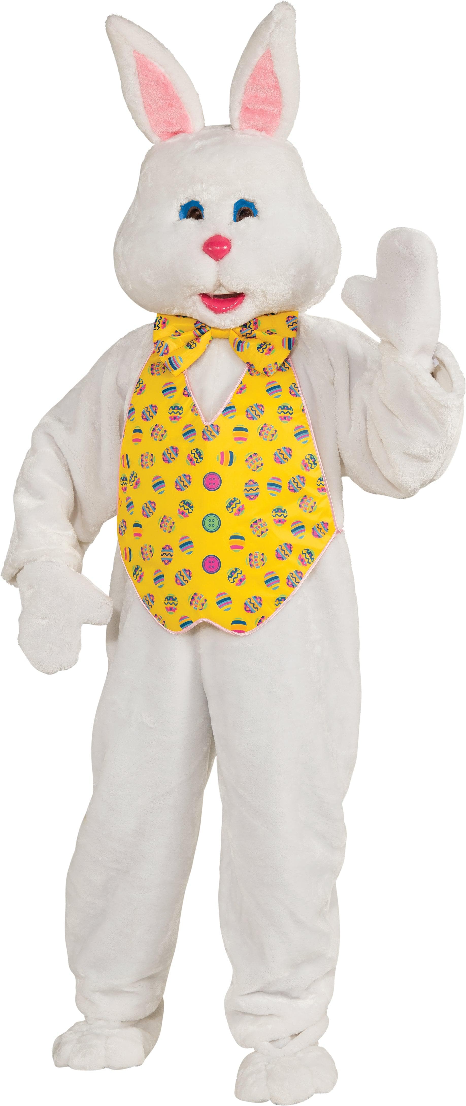Adult White Easter Bunny Mascot With Yellow Vest Costume - costumes.com