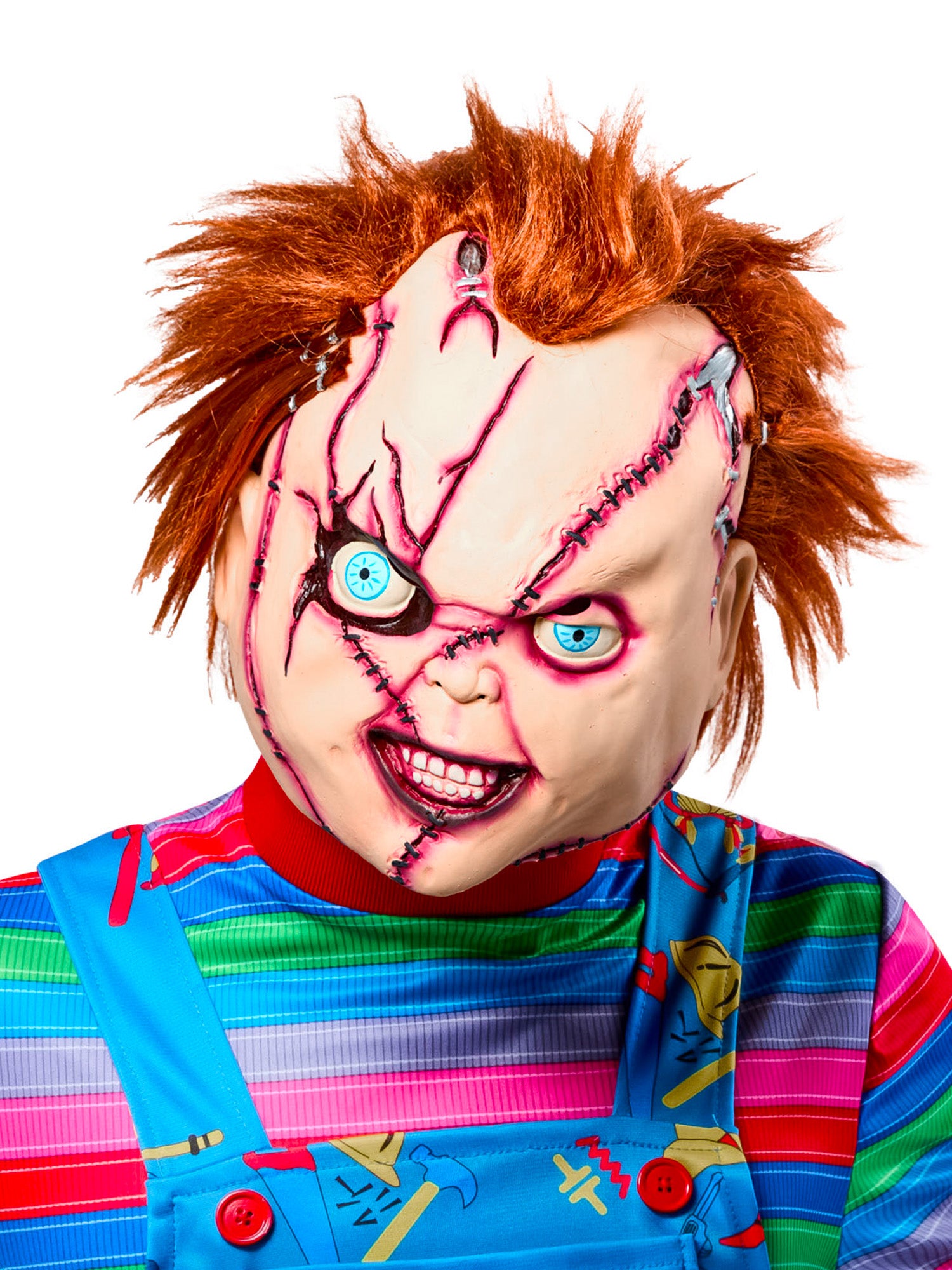 Men's Bride of Chucky Overhead Latex Chucky Mask with Hair and Stitches - costumes.com