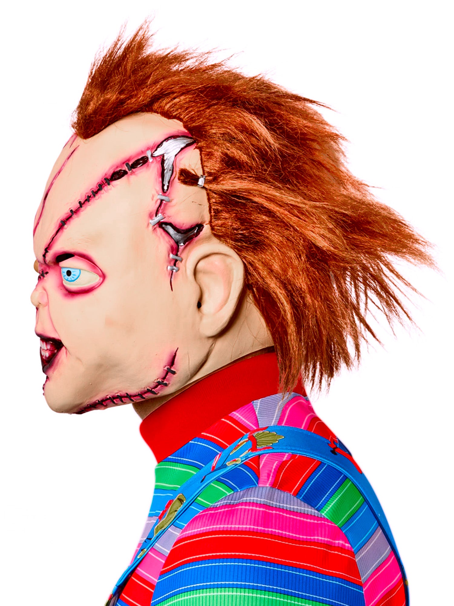 Men's Bride of Chucky Overhead Latex Chucky Mask with Hair and Stitches - costumes.com