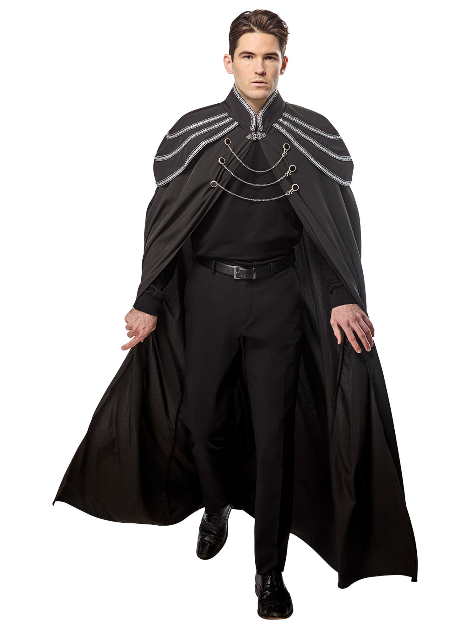 Adult Black Full Length Renaissance Cape with Chain Accents - costumes.com