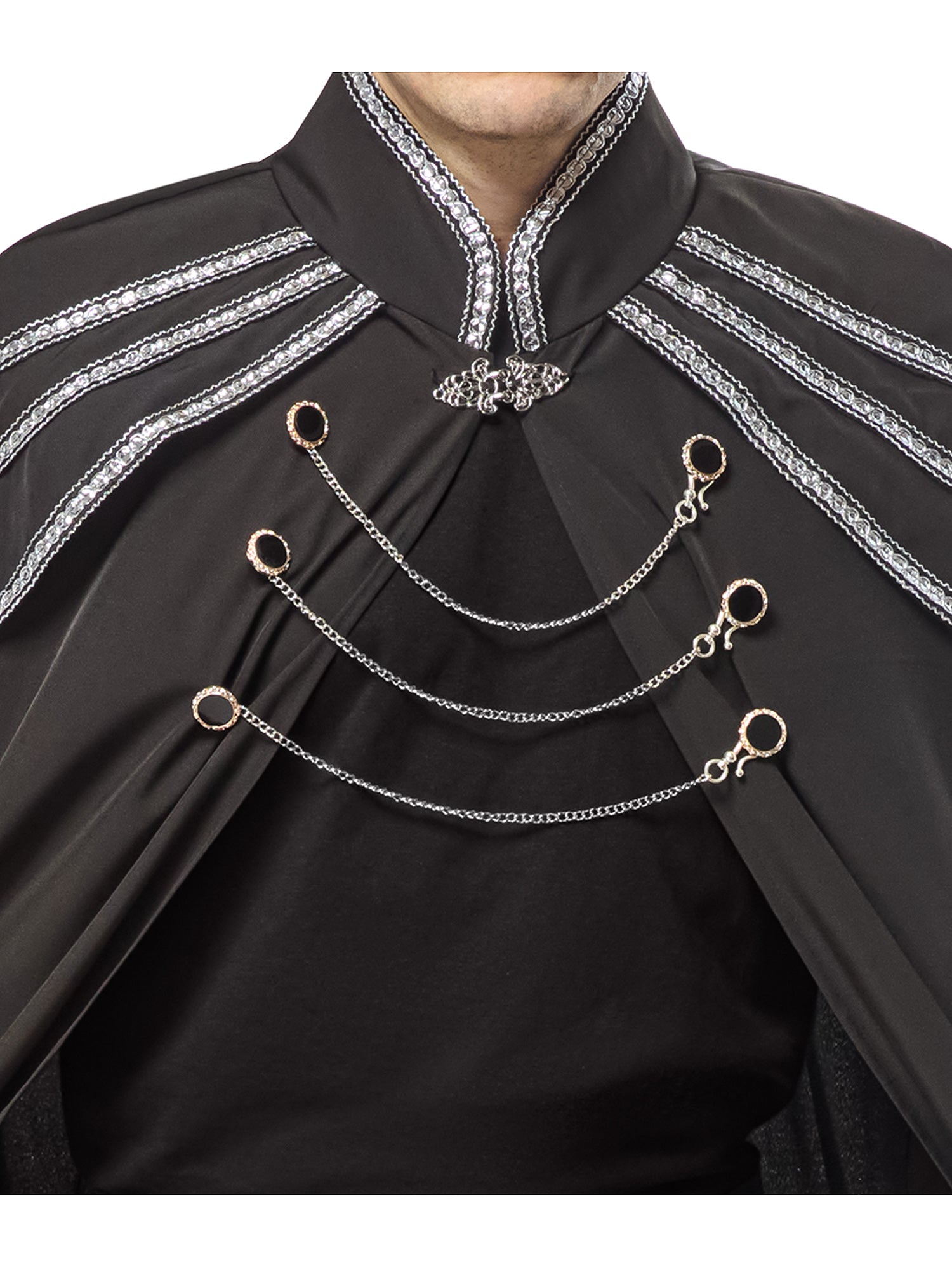 Adult Black Full Length Renaissance Cape with Chain Accents - costumes.com