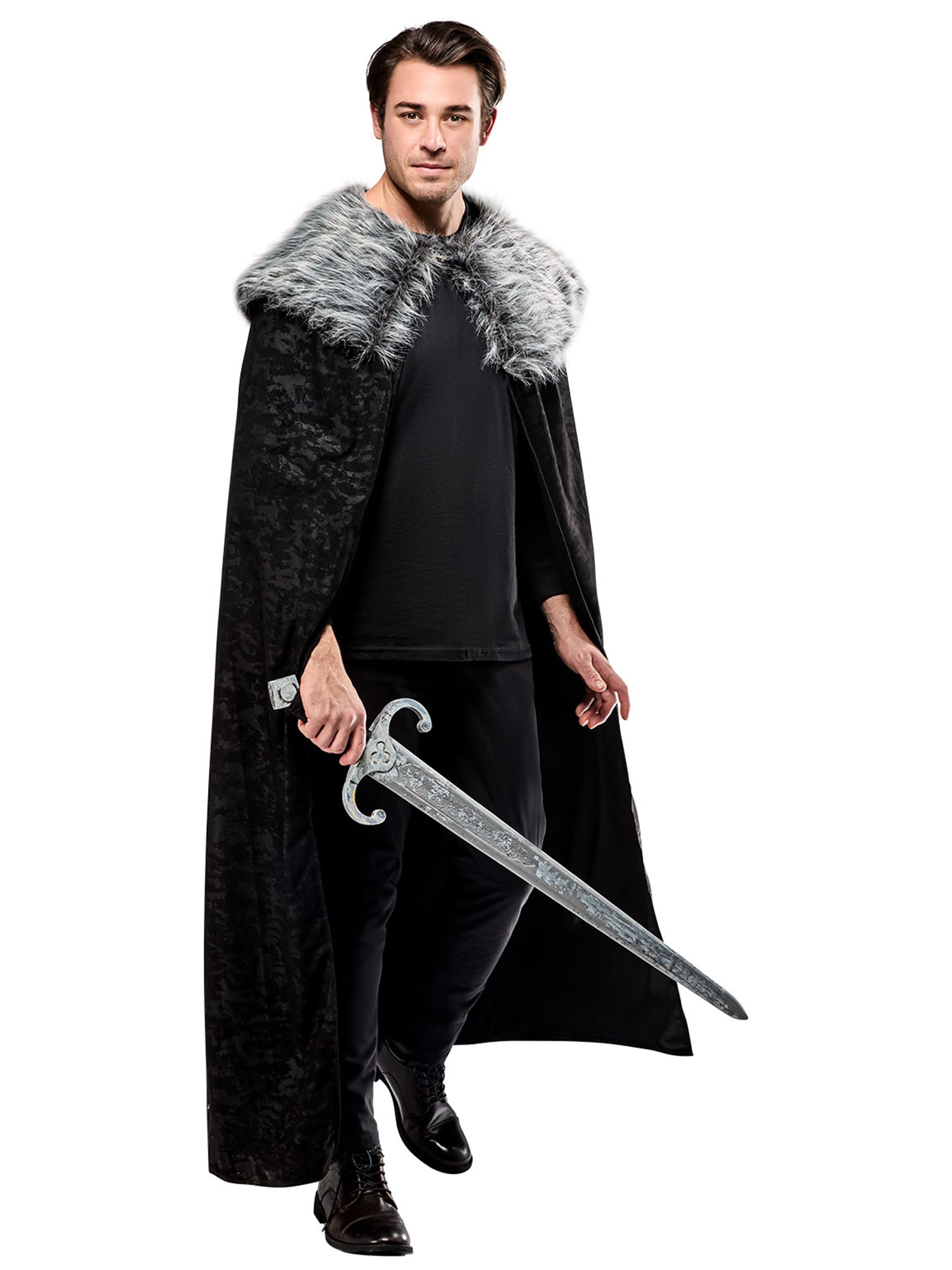 Adult Black Full Length Cape with Faux Fur Collar - costumes.com