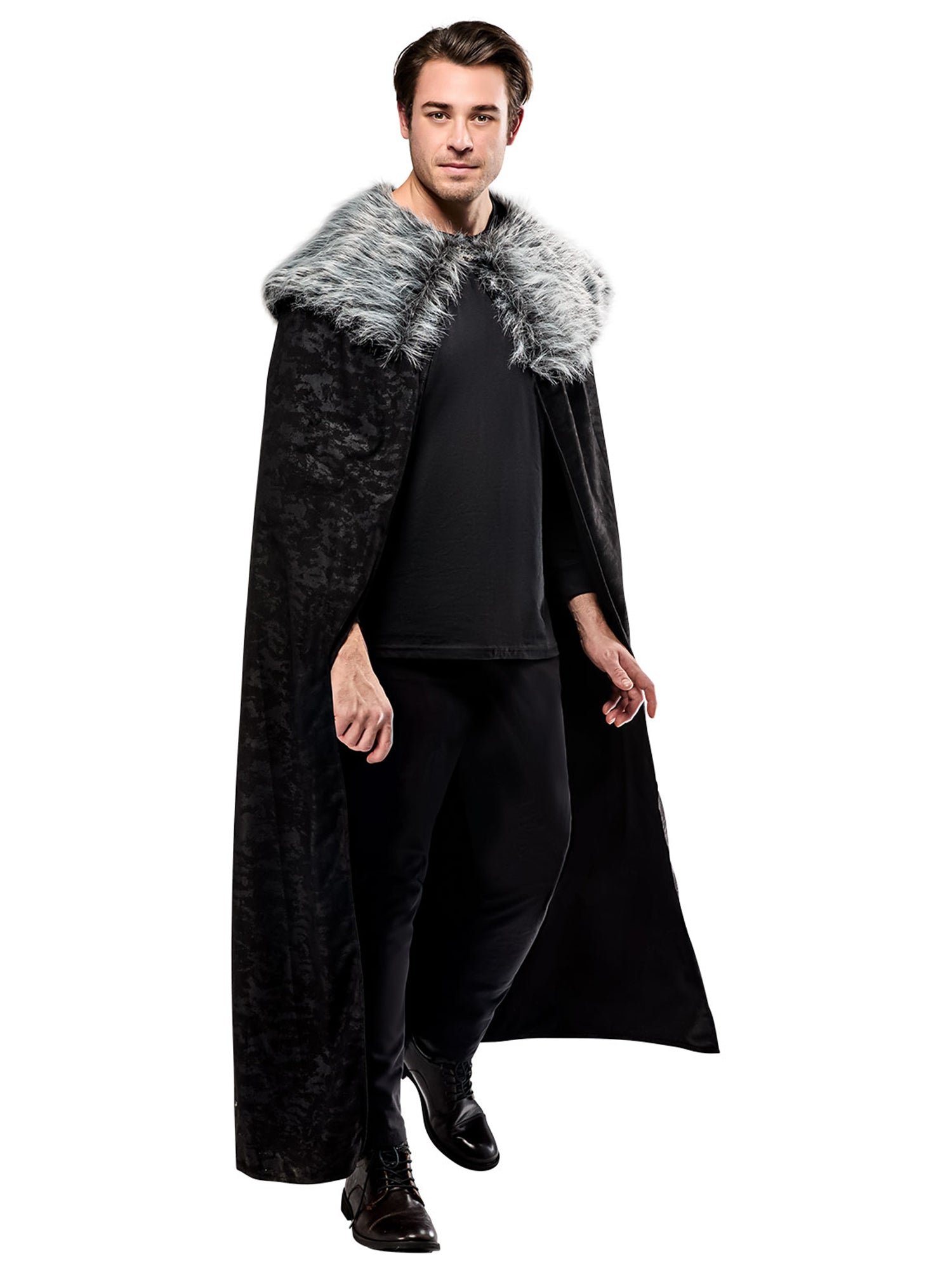 Adult Black Full Length Cape with Faux Fur Collar - costumes.com