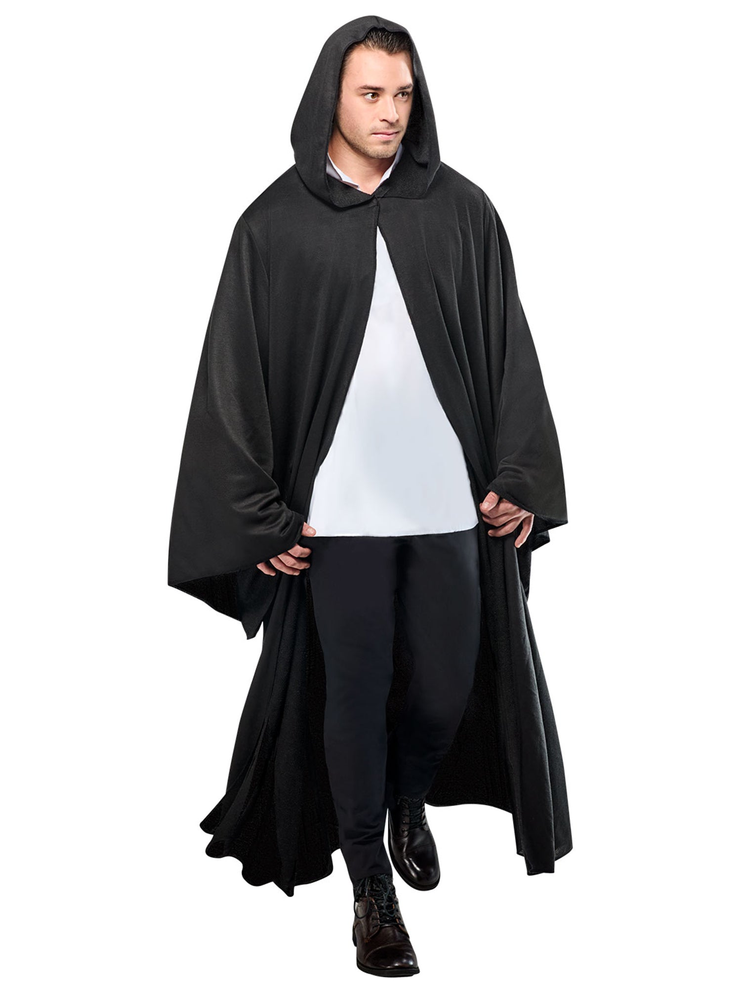 Adult Black Full Length Hooded Renaissance Cloak - costumes.com