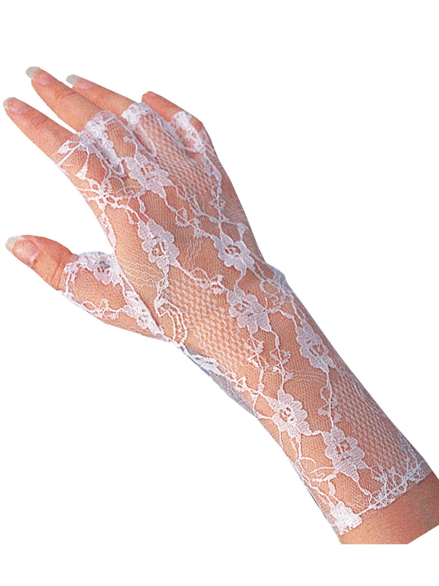 White Fingerless Lace Gloves - costumes.com