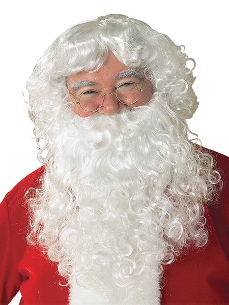 Men's White Santa Beard and Wig Set - Deluxe Economy