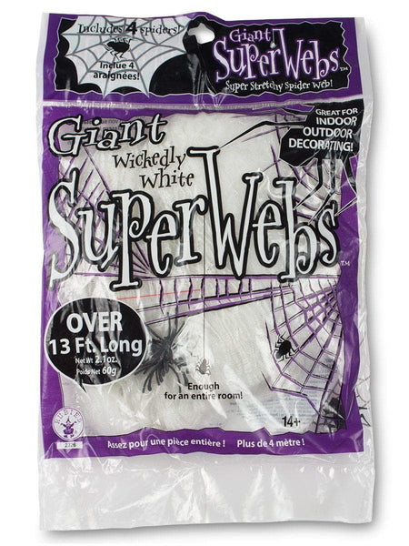 Giant Wickedly White Super Spiderweb with 4 Spiders - 60 Grams
