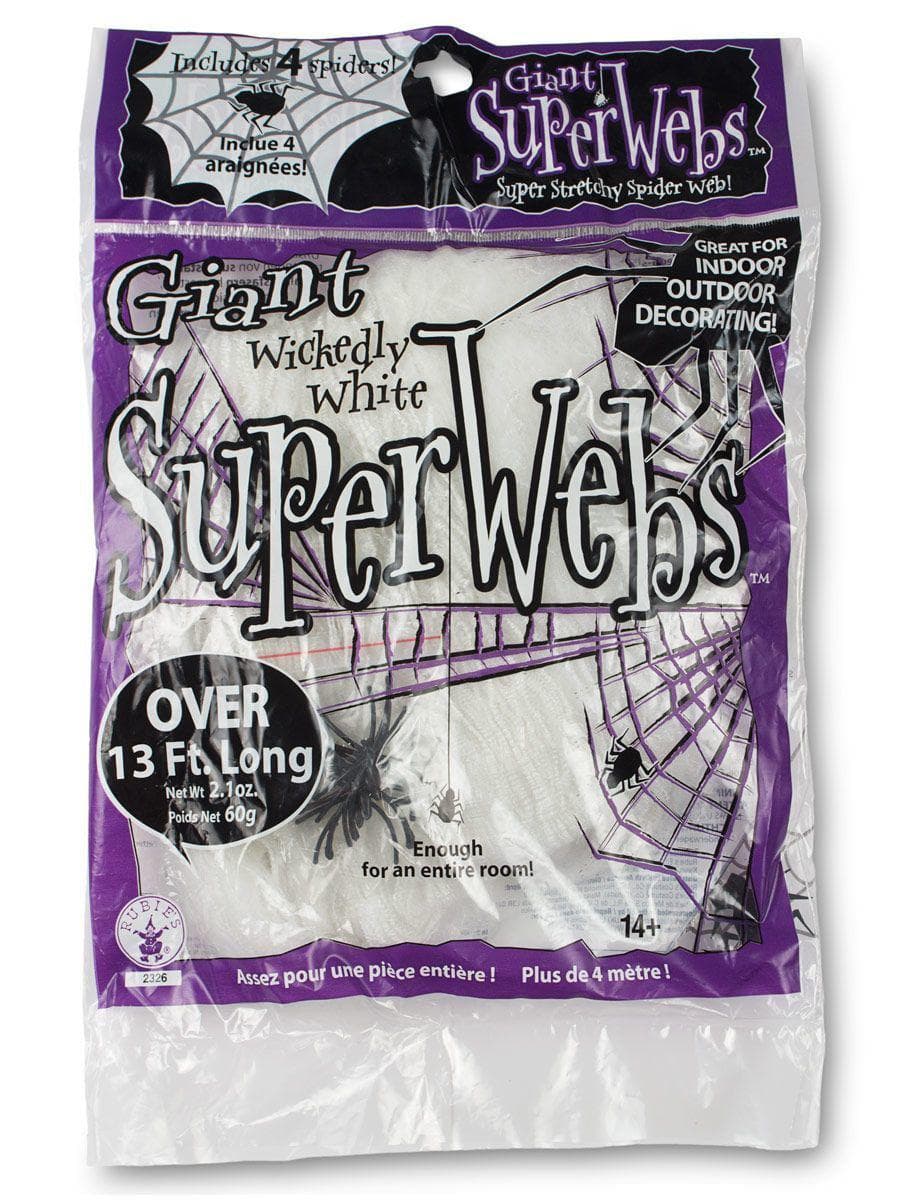 Giant Wickedly White Super Spiderweb with 4 Spiders - 60 Grams - costumes.com
