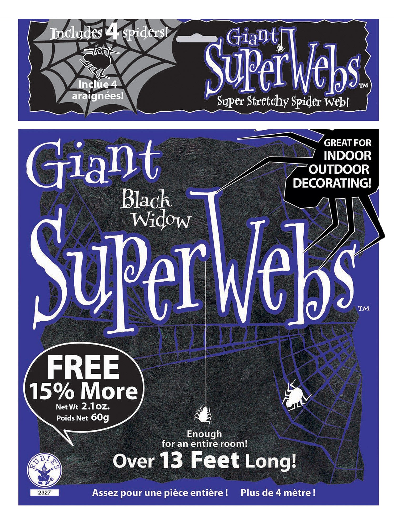 Giant Black Widow Super Spiderweb with 4 Spiders - 60 Grams - costumes.com