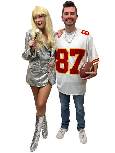 Football Player and Pop Star Couple's Costume Kit - Silver