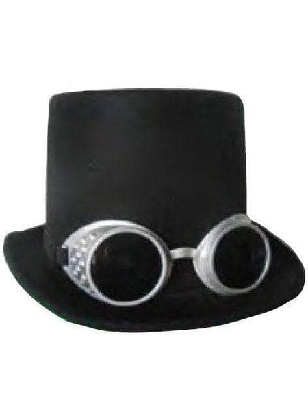 Adult Black Steampunk Top Hat with Goggles