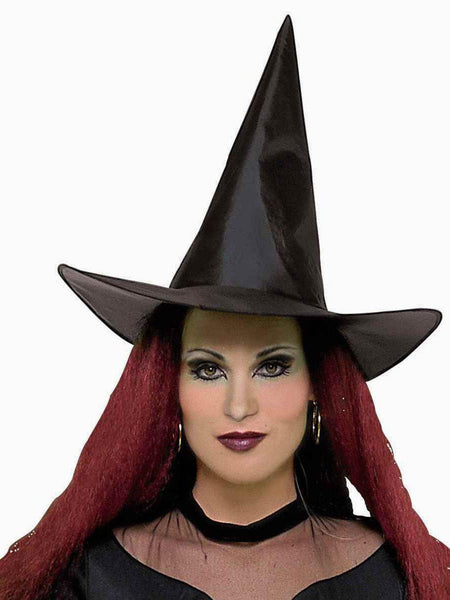 Adult Black Satin Classic Witch Hat