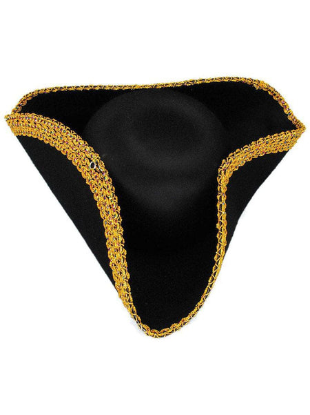 Adult Black Tricorn Hat with Gold Trim