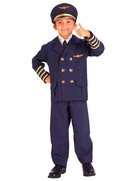 Kids' Blue and Gold Junior Airline Pilot Costume