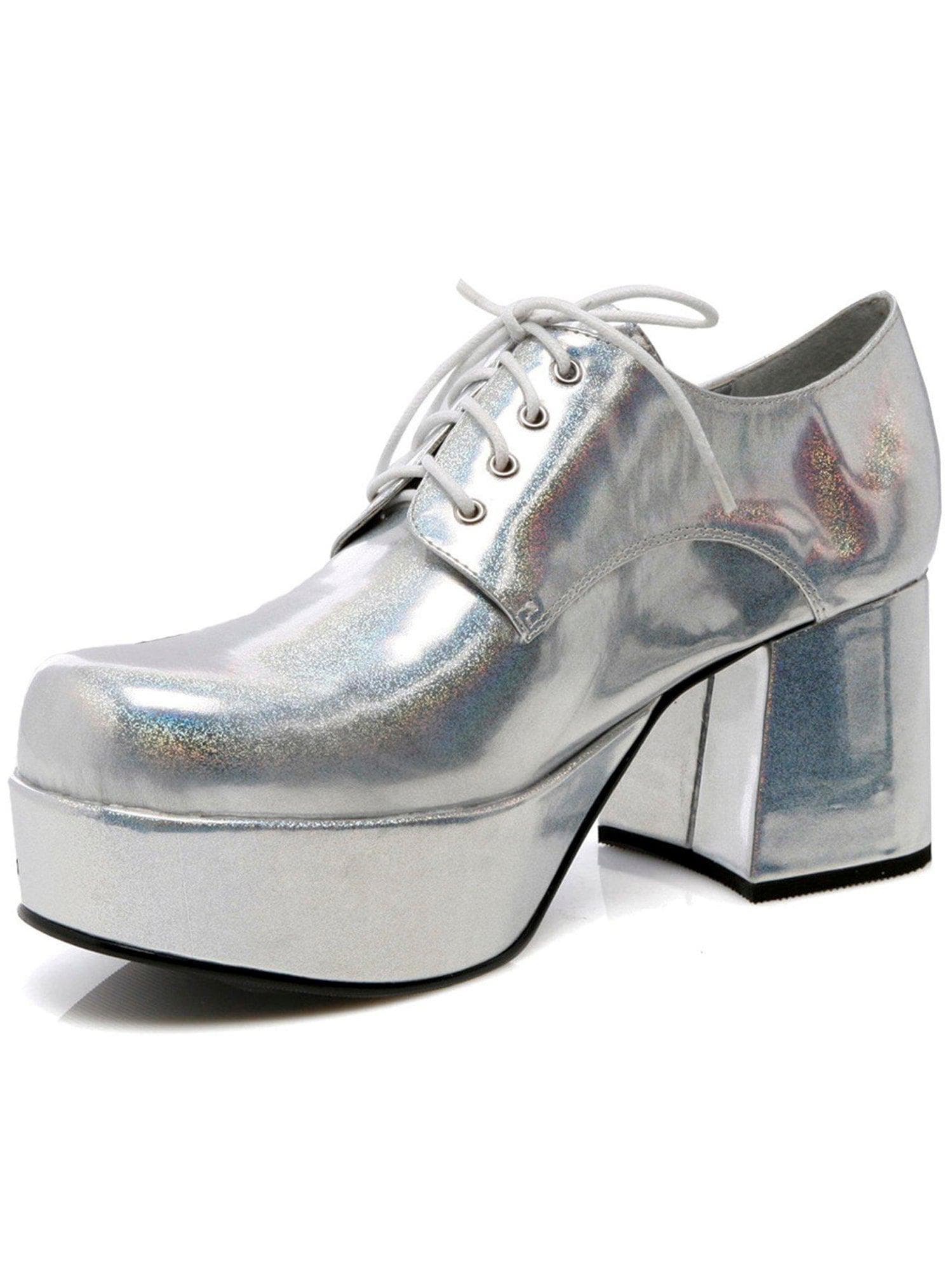 Adult Silver 70s Platform Heeled Shoes - costumes.com