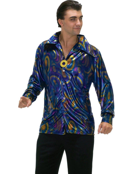 Men's Blue Metallic Dynomite Disco Dude Shirt