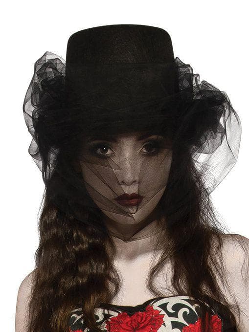 Adult Black Tulle Decorated Top Hat - costumes.com