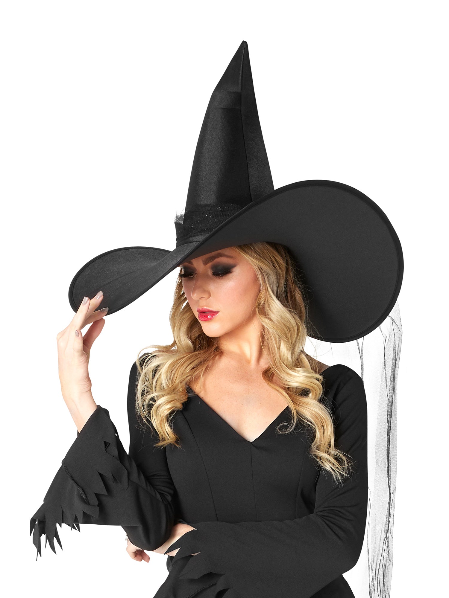 Adult Black Wide Brim Witch Hat - costumes.com