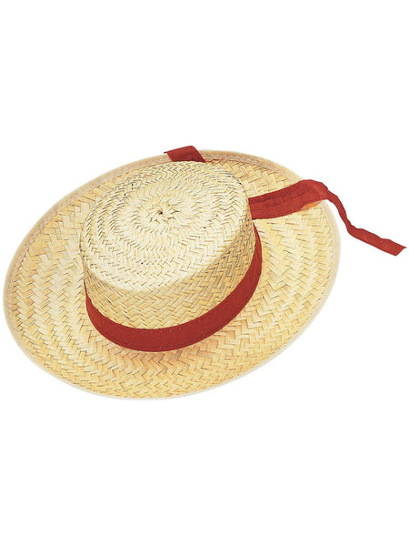 Adult Straw Gondolier Hat with Red Trim