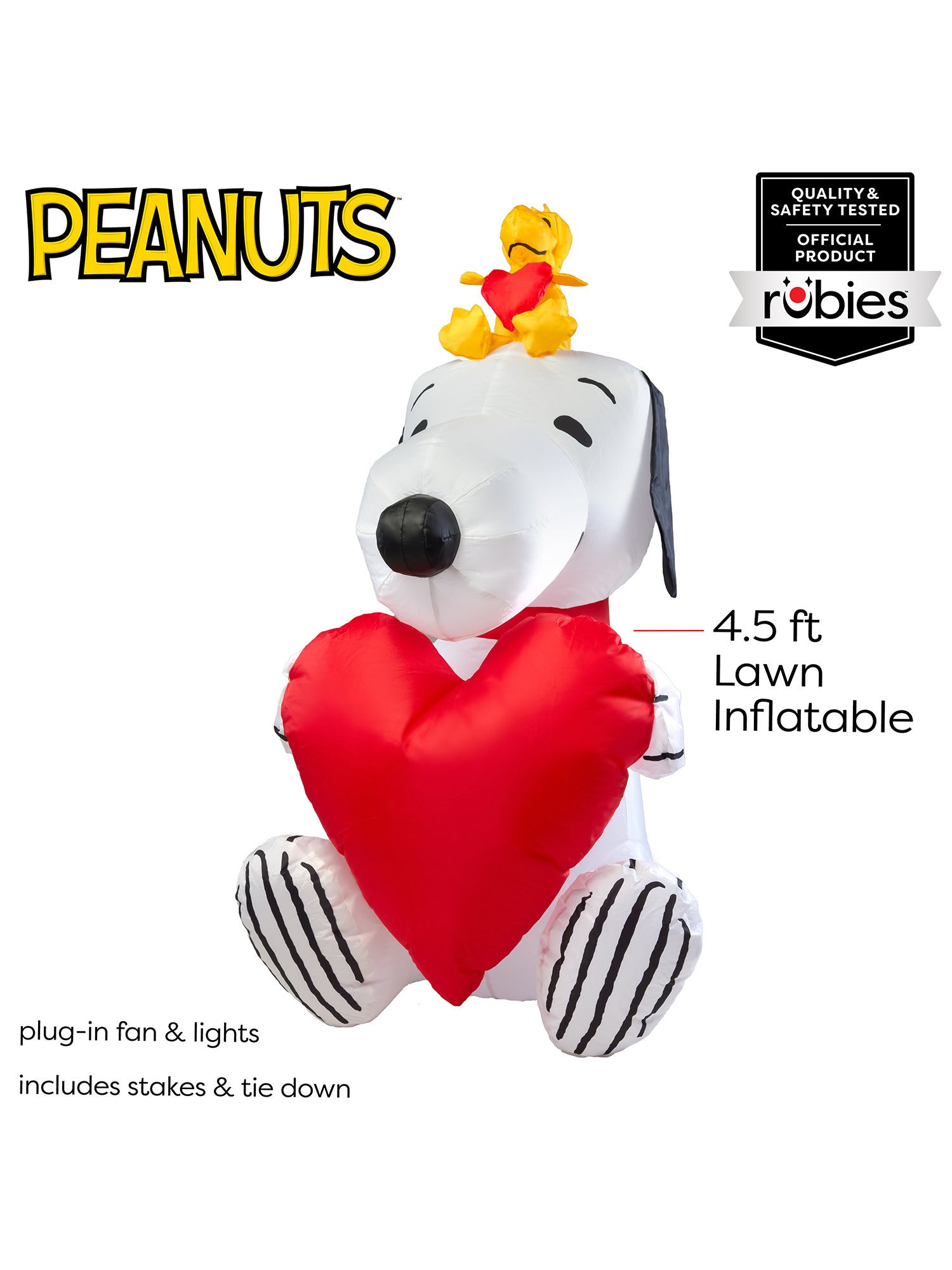 4.5 Foot Peanuts Snoopy and Woodstock Valentine's Heart Inflatable Lawn Decoration - costumes.com