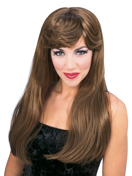 Women's Long Brunette Glamour Wig with Bangs