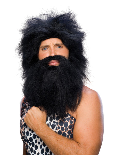 Men's Prehistoric Black Wig with Beard