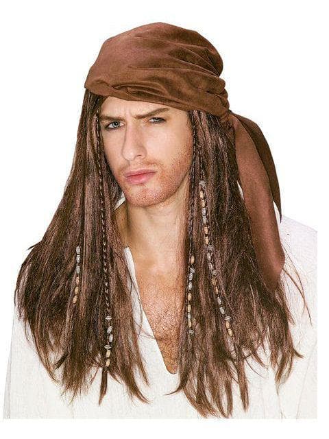Adult Brown Pirate Wig with Braids and Beads - costumes.com