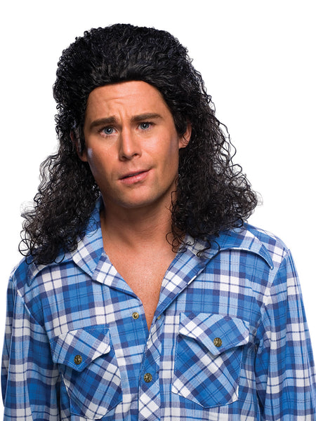 Men's Permed Black Mullet Wig