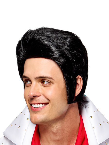 Men's Black Elvis Wig - Deluxe