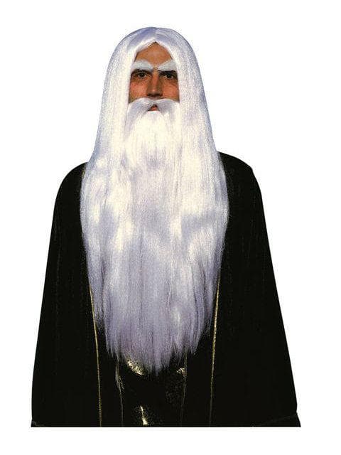 Men's White Merlin Wizard Wig and Beard Set - costumes.com