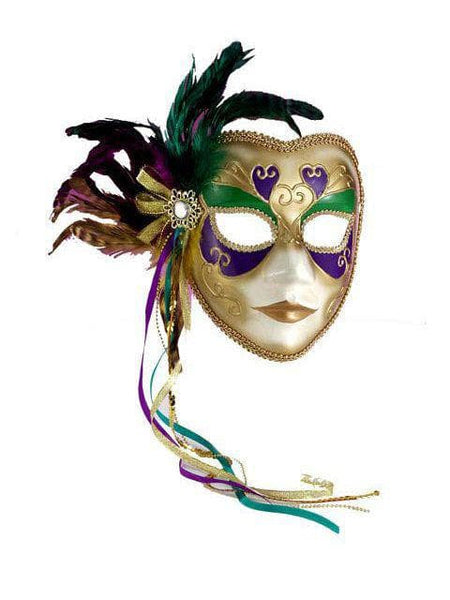 Adult Gold Mardi Gras Masquerade Face Mask with Feathers