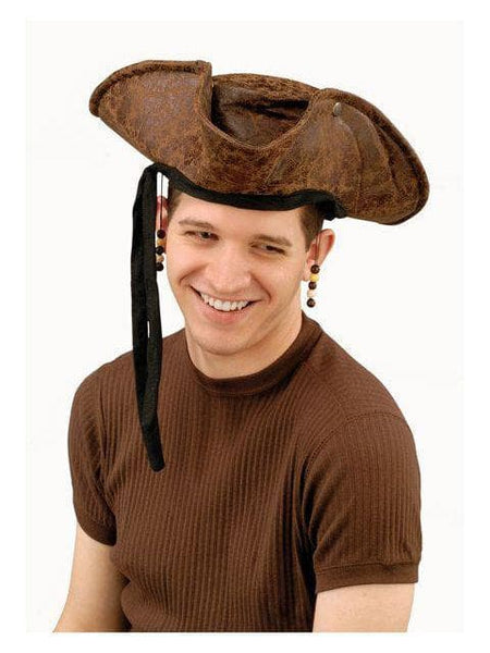 Adult Brown Distressed Pirate Hat with Beads