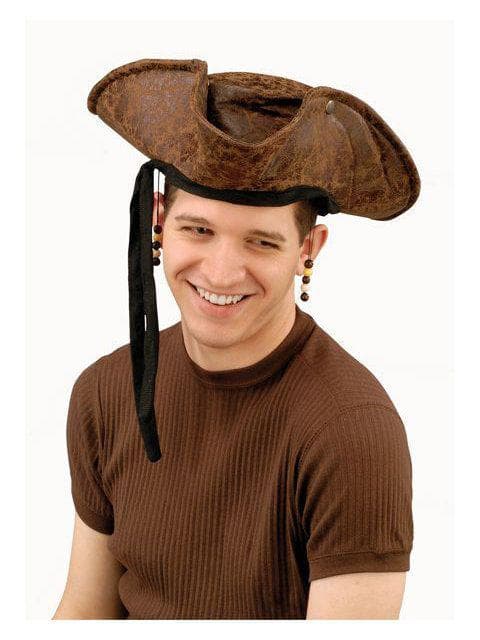 Adult Brown Distressed Pirate Hat with Beads - costumes.com