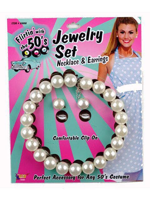 Women's White Pearl 1950's Earring and Necklace Set - costumes.com