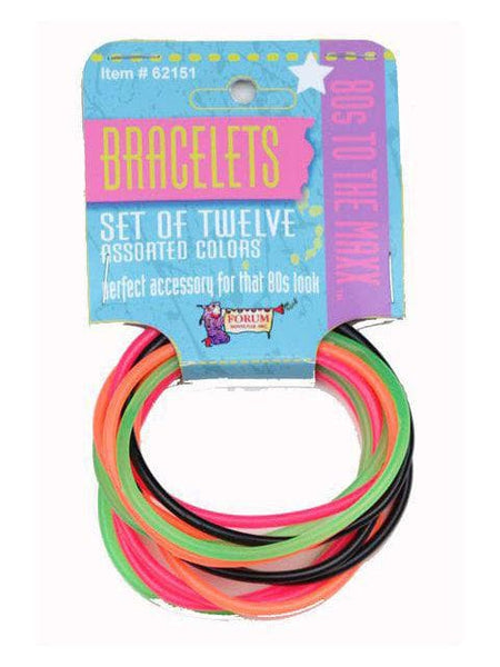 Women's Black and Neon 1980's Rubber Bracelet Set