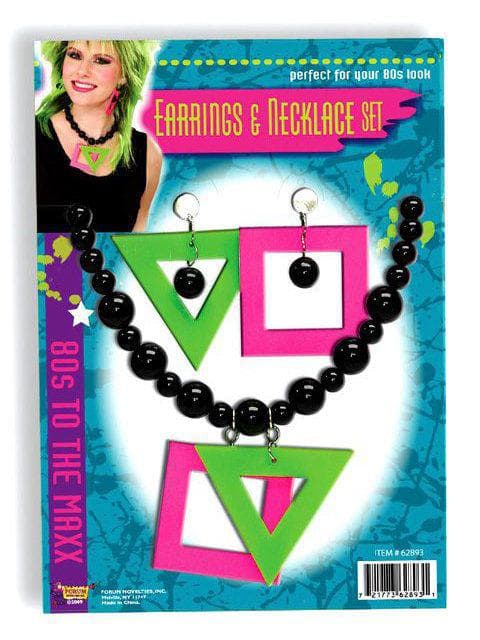 Women's Black and Neon Earring and Necklace Set - costumes.com